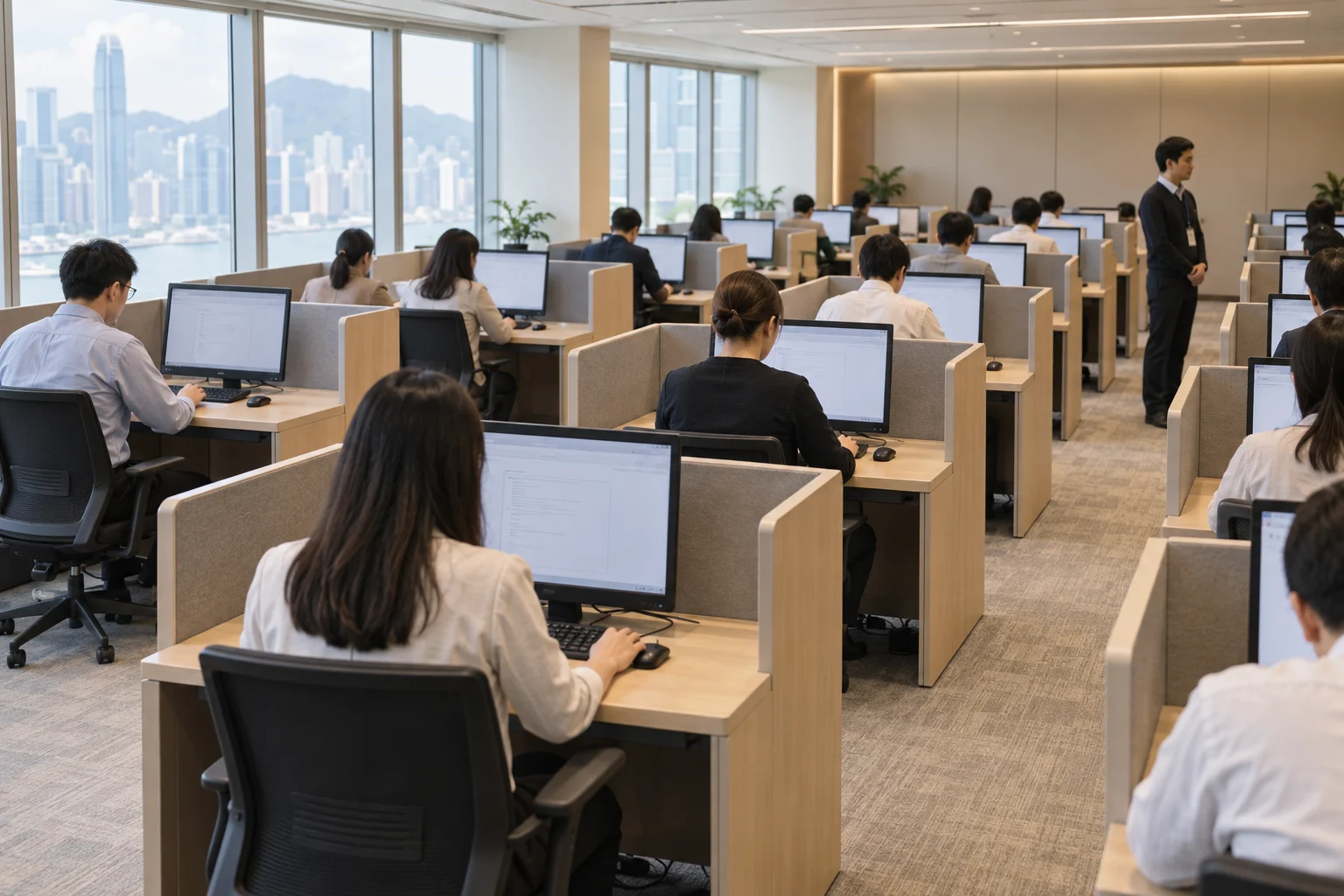 Candidates taking professional exams in a supervised computer examination centre