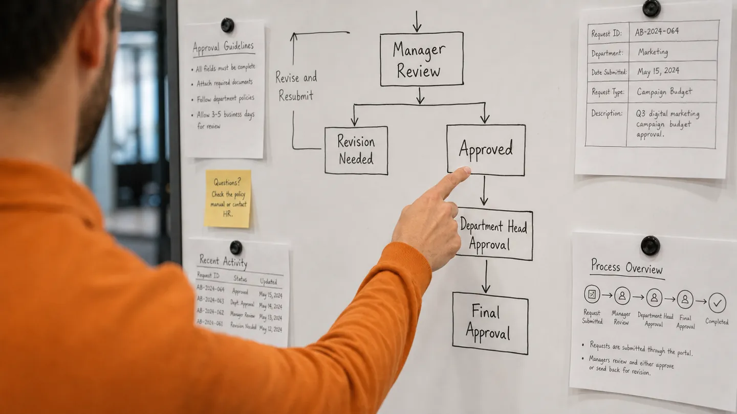 Employee reviewing a bespoke multi-stage approval workflow