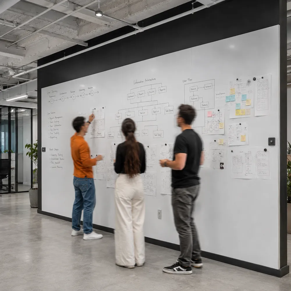 Team mapping a bespoke enterprise workflow on a planning wall